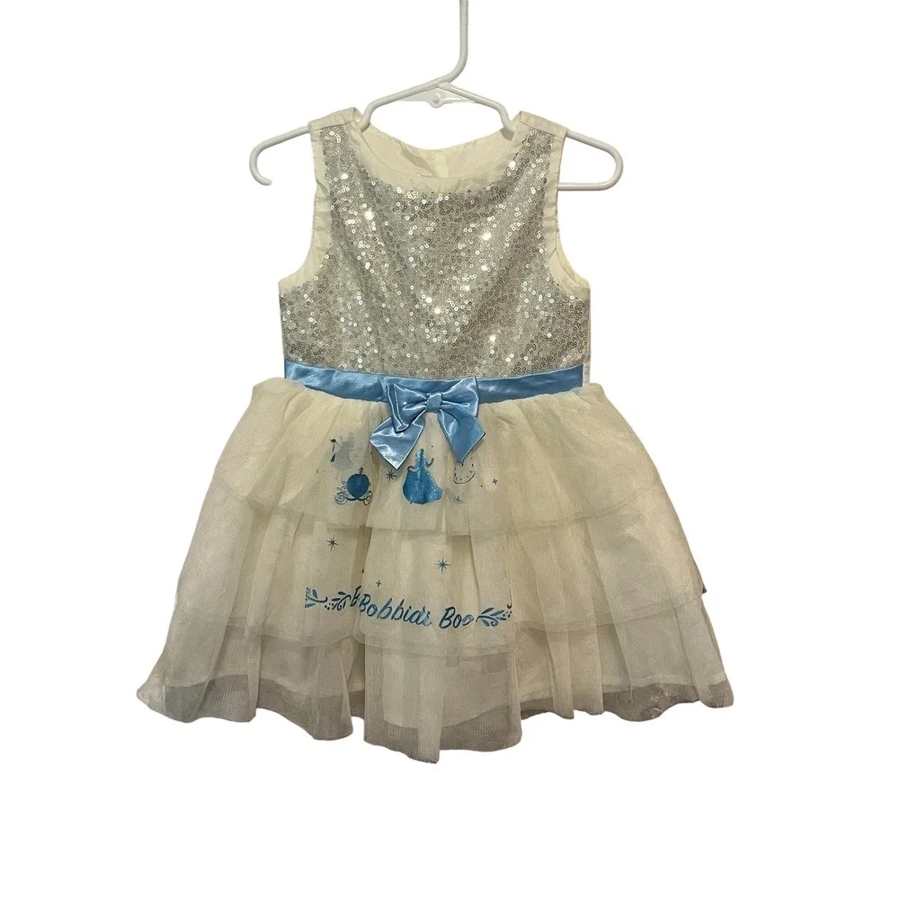 Disney Cinderella Sparkle Dress 4T Cream Blue Tulle